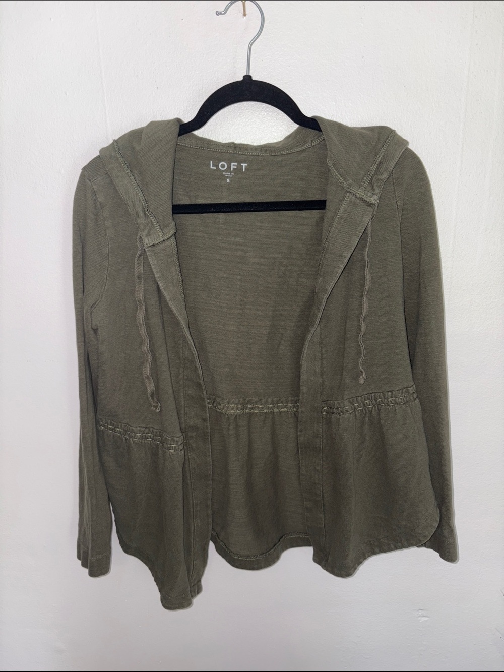 LOFT Olive Green Hooded Open-Front Utility Jacket